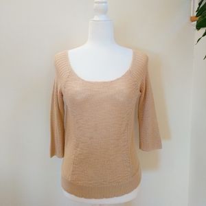 Kimchi Blue Tan Knit 3/4 Sleeve Sweater Top